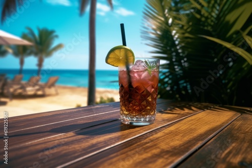  Cocktail on a Table under a Palm Tree, Generative AI