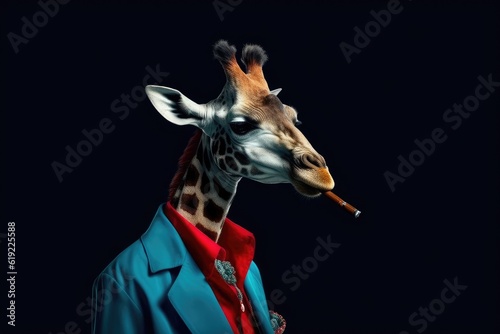 Giraffe Dressed in a Suit and Smoking a Cigarette