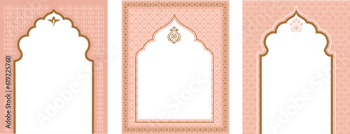 Indian and oriental frames, backgrounds, doors and arches. Wedding, event invitation templates collection