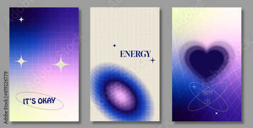 Fluid gradient background vector. Cute and minimal style posters with colorful, geometric shapes, halftone and liquid color. Modern wallpaper design for social media, idol poster, banner, flyer.