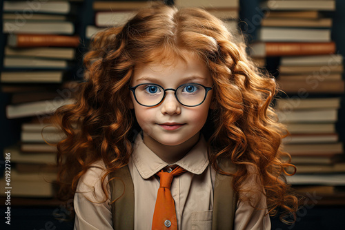 A young girl wearing glasses and a tie created with Generative AI technology photo