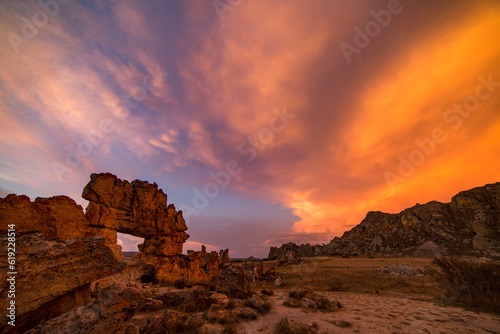 Amazing view of sunset sky over rock formations