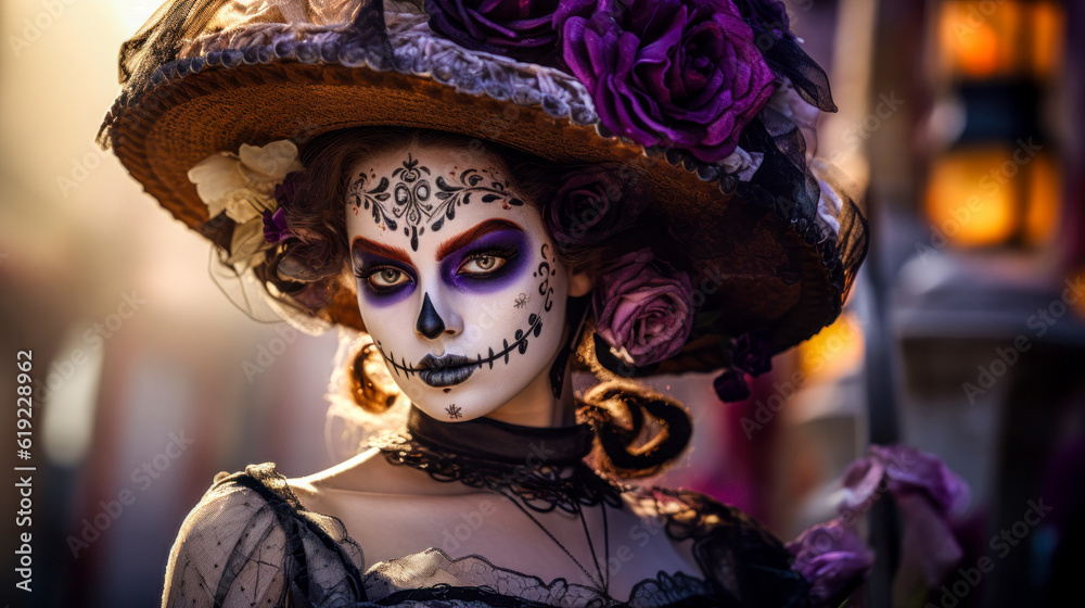 Female Portrait of Dia de los Muerte La Catrina Mexiko Digital Art Generative AI Wallpaper Background Cover Journal Illustration Female Portrait of Dia de los Muerte La Catrina Mexiko Digital Art Generative AI Wallpaper Background Cover Journal Illustration
