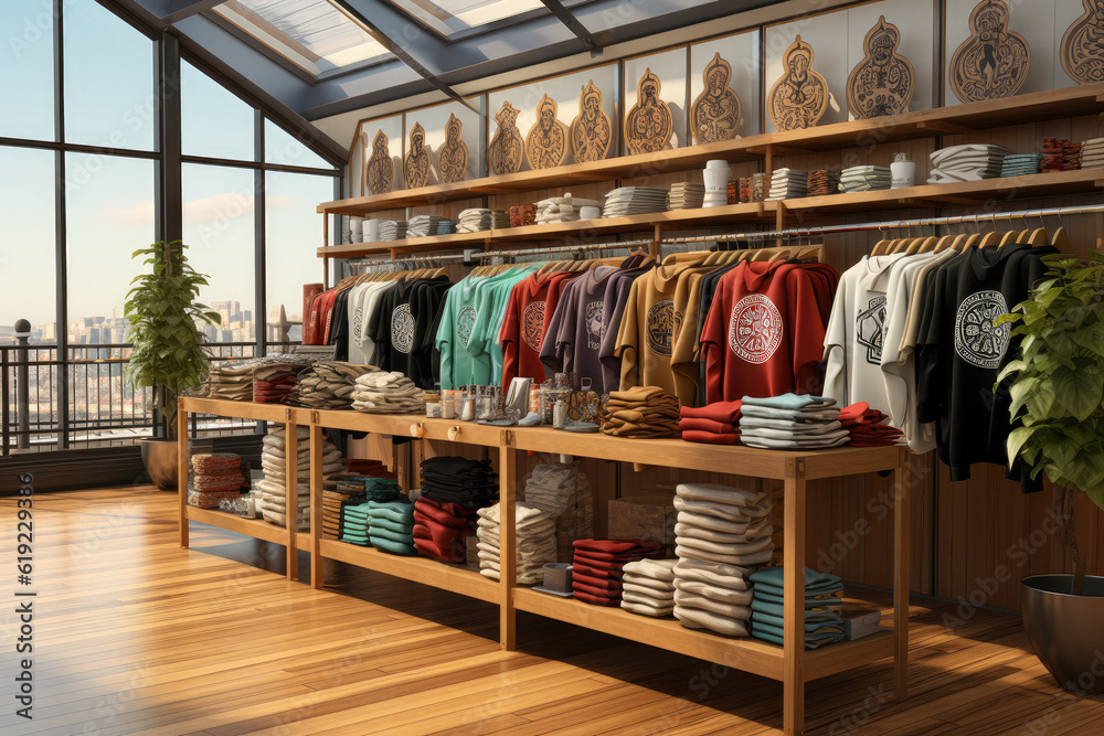 Trendy apparel showcased in a boutique store. Generative Ai. Trendy apparel showcased in a boutique store. Generative Ai.