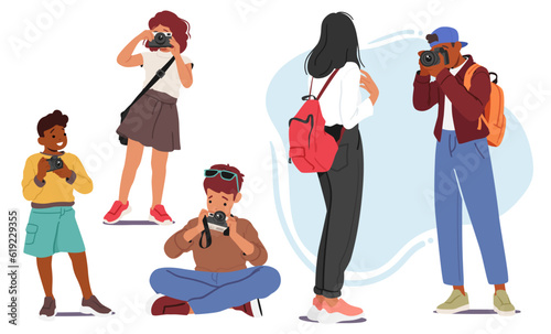 Children Enthusiastically Capture The World Around Them With Photo Cameras, Exploring Creativity And Developing An Eye