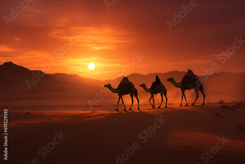 3 camels in the desert 