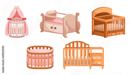 Comfortable And Secure Sleeping Spaces For Infants, Cribs Provide A Safe Environment For Babies, Vector Illustration