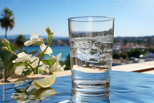 Glass filled with clear and refreshing water. Generative Ai.