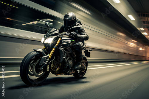 Fotografia, Obraz motorcycle in motion. motorcycle on the road. Generative AI.
