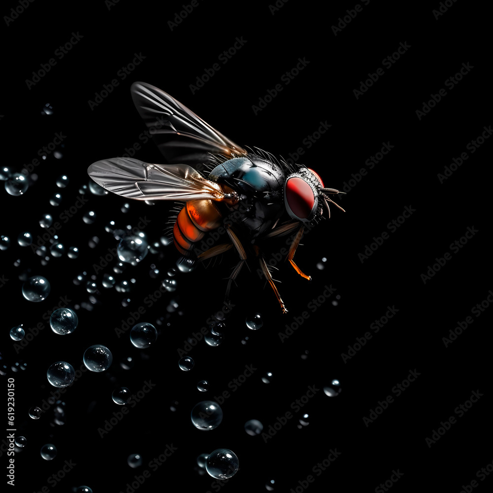 Naklejka premium Fly detailed, on a black background, close-up