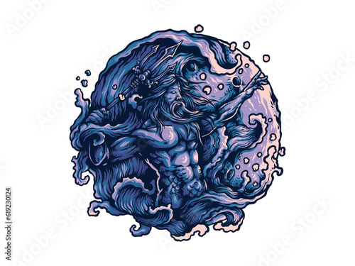 Poseidon neptune holding trident weapon
