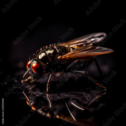 Fly detailed, on a black background, close-up