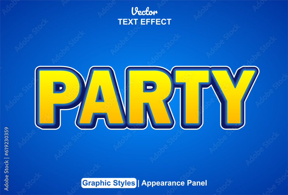party text effect with yellow graphic style and editable.