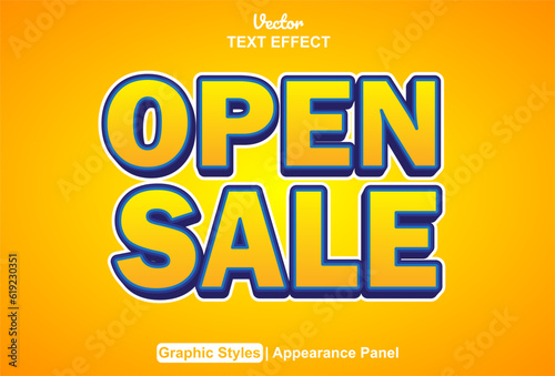 open sale text effect with orange graphic style and editable.