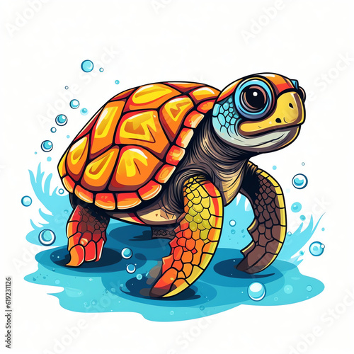 Generative AI illustration of a cute turtle in cartoon style adding charm to your designs