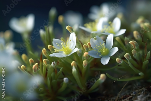 A close-up shot focuses on a Greater Sea Spurrey (Spergularia media), revealing its intricate details and delicate beauty. Generative Ai, Ai. photo