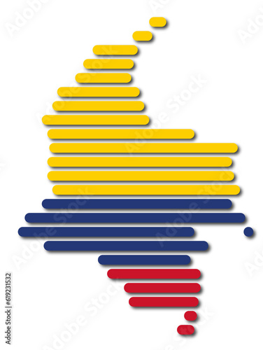 Umriss von Kolumbien mit Balken und in den Landesfarben