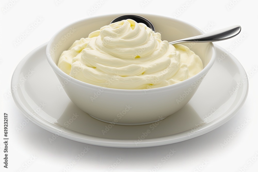 spoonful of whipped cream in a bowl. Generative AI spoonful of whipped cream in a bowl. Generative AI