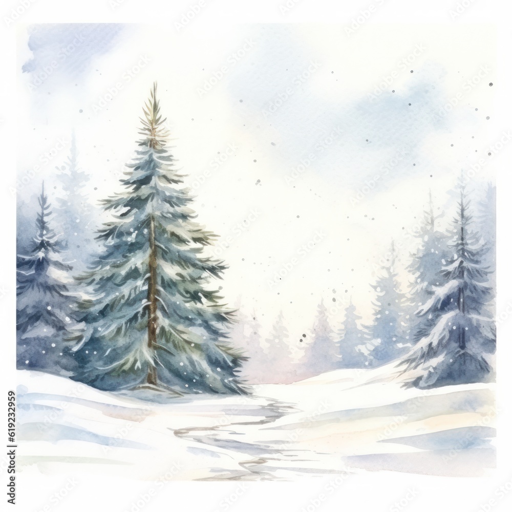 Watercolor Christmas card. Illustration AI Generative.