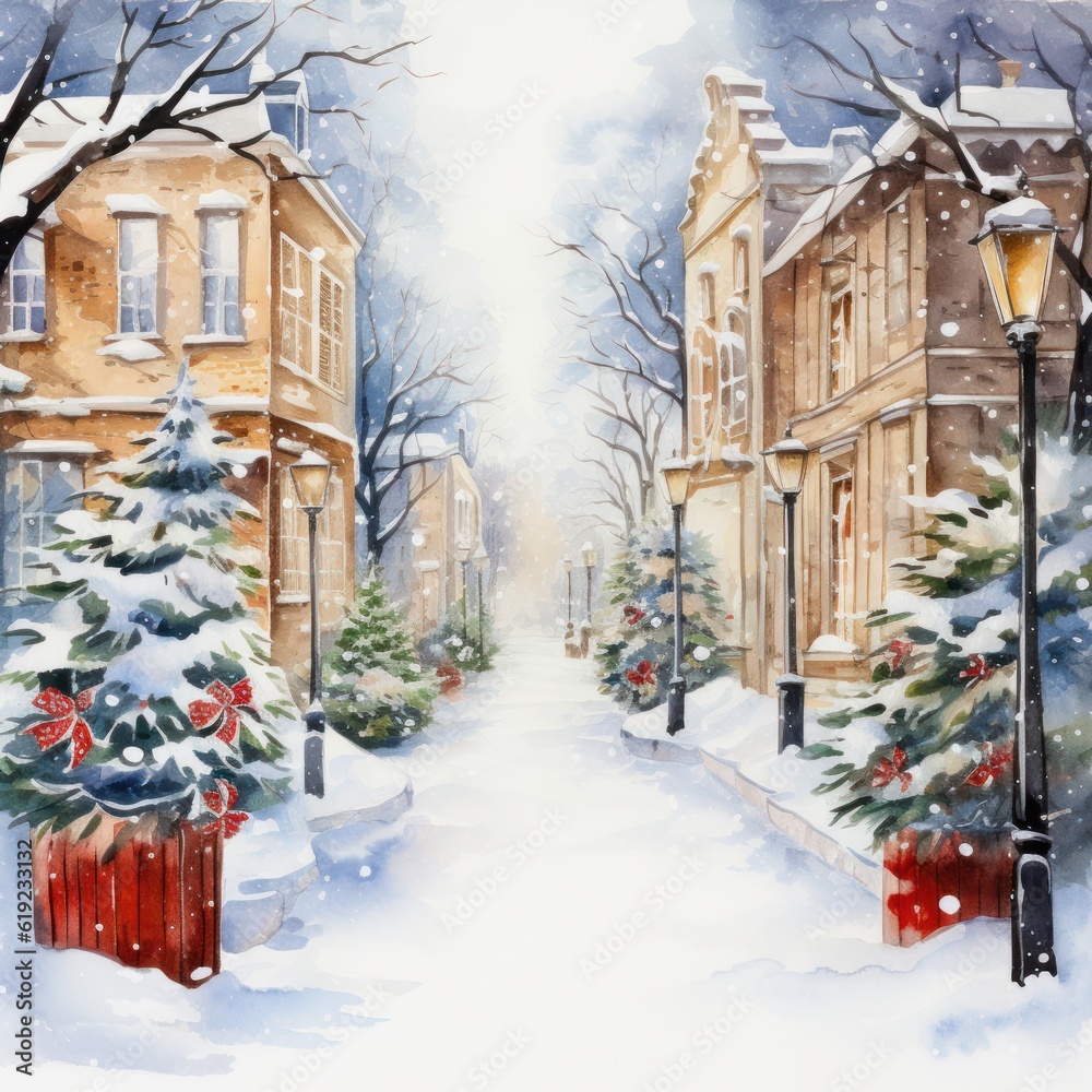Watercolor Christmas card. Illustration AI Generative. Watercolor Christmas card. Illustration AI Generative.