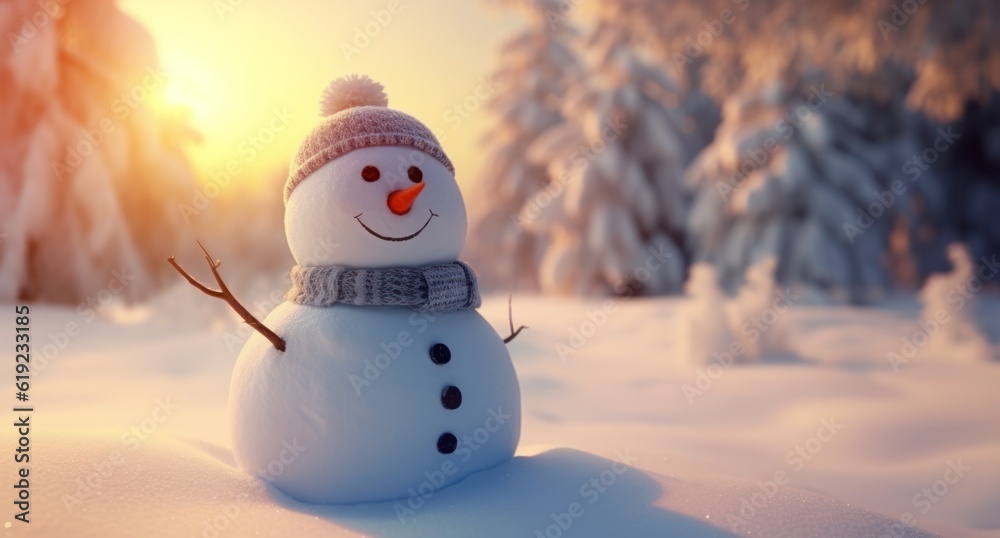 Fototapeta premium Winter background with snowman. Illustration AI Generative.