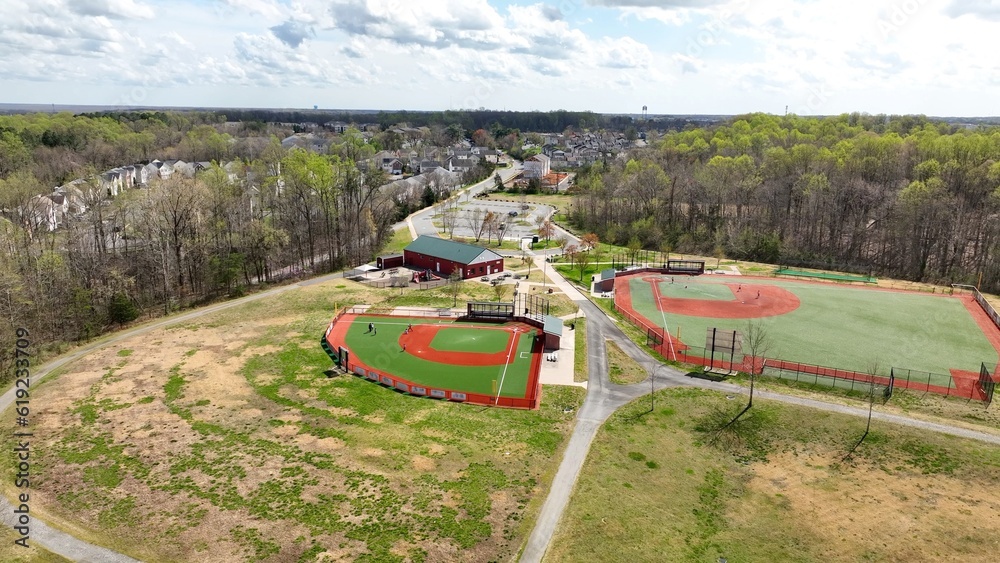 Baseball field in small town USA parks and recreation in Fredericksburg, Virginia neighborhood Baseball field in small town USA parks and recreation in Fredericksburg, Virginia neighborhood