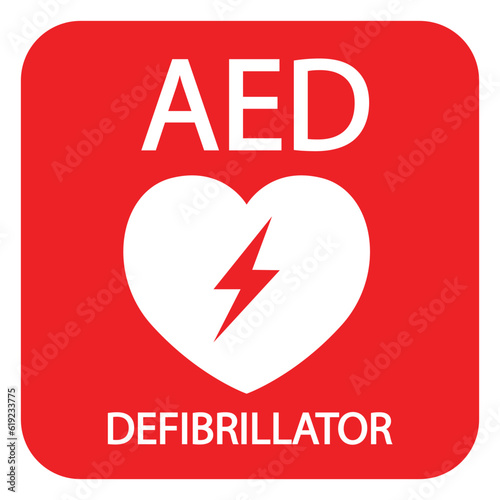 AED,automated external defibrillator / aed sign with heart and electricity symbol flat vector icon	
