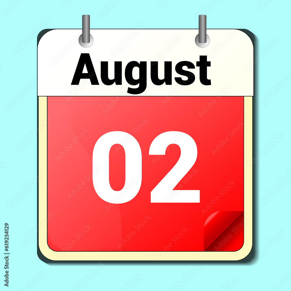 day on the calendar, vector image format, August 2 day on the calendar, vector image format, August 2