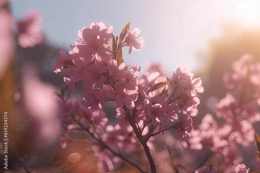 blossoming pink tree with flowers in full bloom