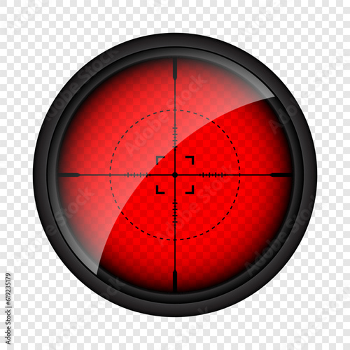 Various weapon thermal infrared sight, sniper rifle optical scope. Hunting gun viewfinder with crosshair. Aim, shooting mark symbol. Military target sign. Game UI element. Vector illustration