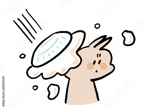 パイを投げつけられるうさぎのシンプルな手描き風イラスト