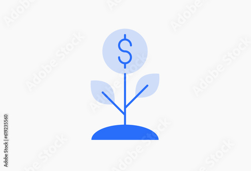 Geometric money tree illustration in flat style design. Vector illustration. Duotone blue color.