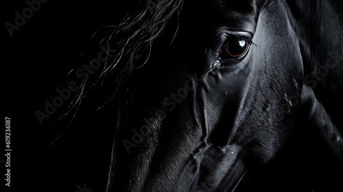 A Friesian Horse Close-up Portrait