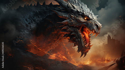 Epic Clash The Dragon in Middle-earth, Generative AI © SHADOW NB