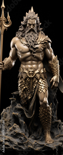 A beautiful image of Poseidon, the god of the seas. Olympian God. Greek god. Mythology. Image managed by AI