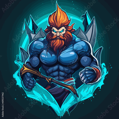 Vector Poseidon ESport Mascot Design the God of the Seas, Generative AI