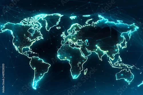Fototapeta Naklejka Na Ścianę i Meble -  cyber-restructured world map in a digital format with connection lines, digital concept of global connectivity and interaction