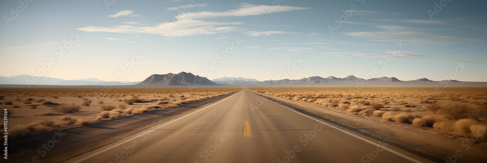 Fototapeta premium illustration d'une route qui traverse un désert et qui file jusqu'à l'horizon
