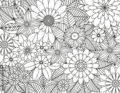 Coloring page for adults and children. Vector flower carpet.