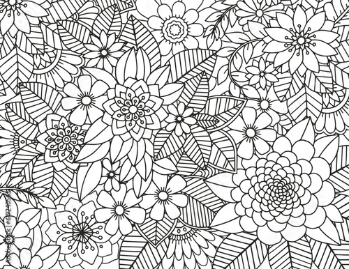 Coloring page for adults and children. Vector flower carpet.