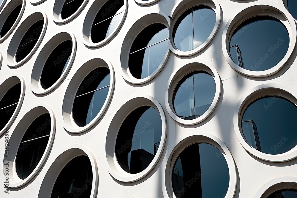 Abstract geometric pattern of round holes in the facade of a modern building Abstract geometric pattern of round holes in the facade of a modern building