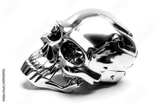 detailed silver skull ring on a plain white background. Generative AI © 2rogan