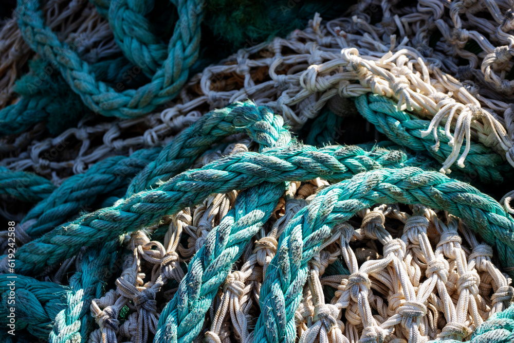 green trawl ropes and white nets