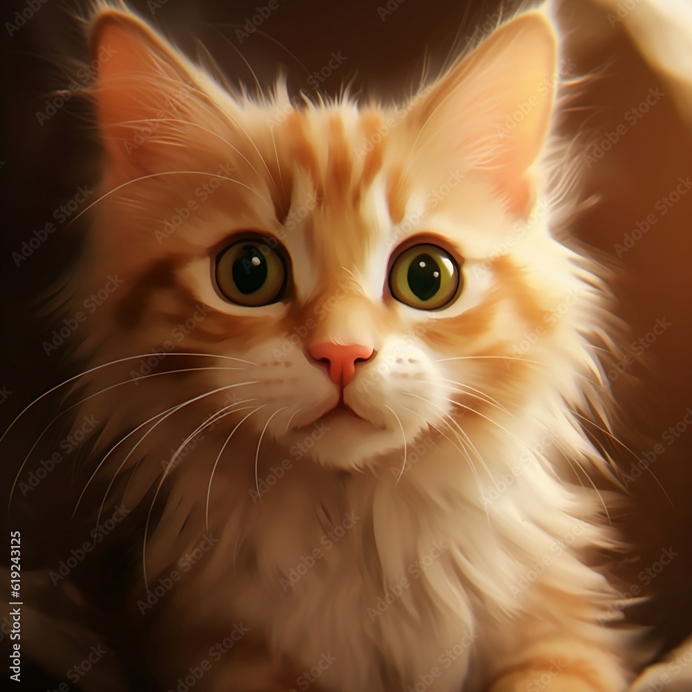 Golden fluffy cat ,  AI generated