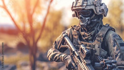 soldier in uniform and mach...