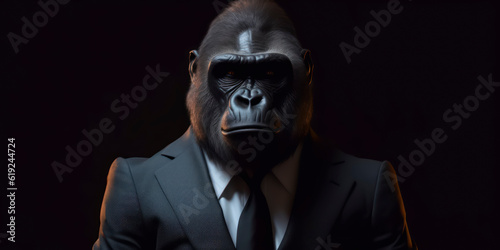 Anthropomorphic business Gorilla with elegant suit, color background, A dapper animal in a business suit. AI Generated