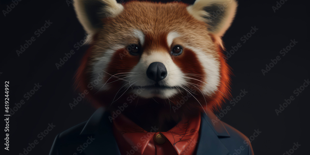 Anthropomorphic business Red Panda with elegant suit, color background, A dapper animal in a business suit. AI Generated