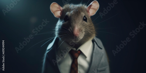 Anthropomorphic business Rat with elegant suit, color background, A dapper animal in a business suit. AI Generated