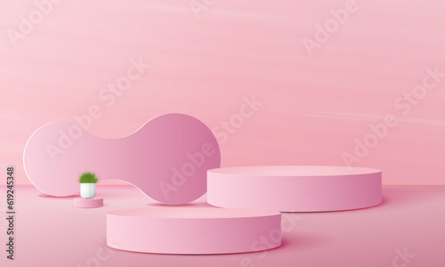 3d geometric pink podium with copy space area, for product display, product placement, mockup. vector template