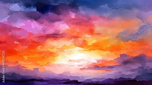 Realistic bright sunset, panoramic image